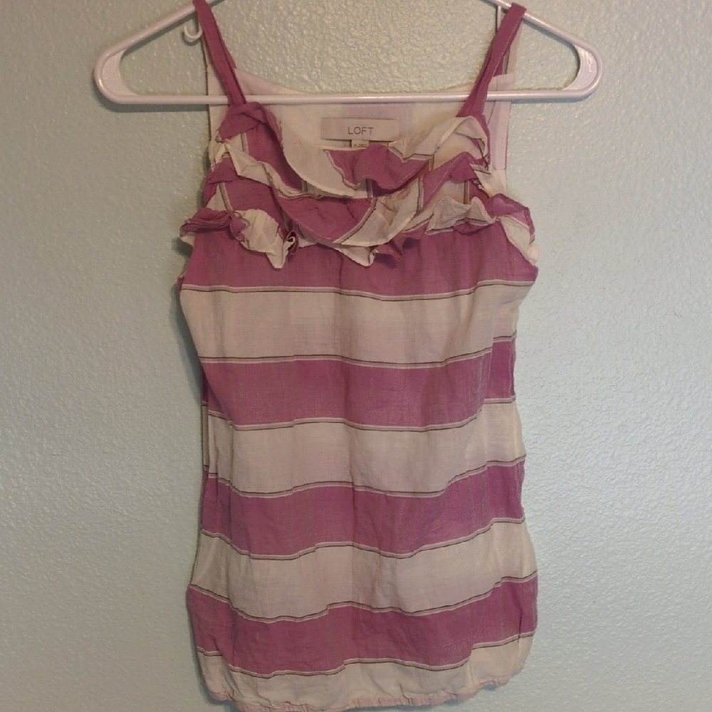 buy1 Get1 Free Tops! LOFT Pink and Cream Striped Women's Top